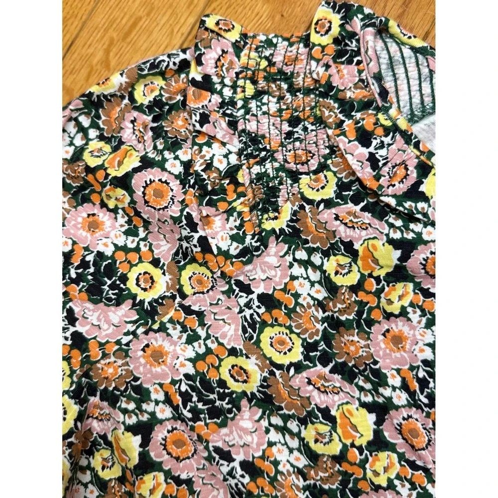Boden Women Floral Cotton Smocked Ruffle Split Neck Top‎ Multicolor US 6